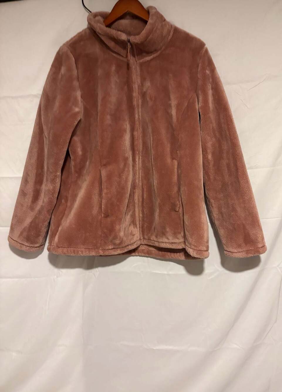 32 Degrees Heat Women's Full Zip Plush Faux Fur Jacket Mauve Pink Size XL